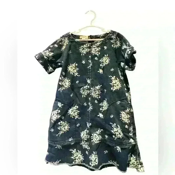 Crewcuts Cottagecore Girls White Floral Blue Denim Shift Dress Short Sleeve - Picture 1 of 3